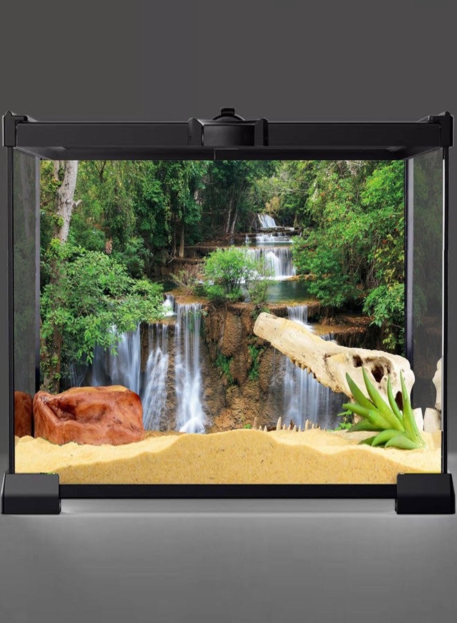 AWERT 36x18 inches Waterfall Terrarium Background Rainforest Aquarium Background Tropical Plants Green Tree Reptile Habitat Background Vinyl - Image 2